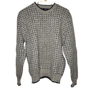 VTG Boathouse Row Fisherman Sweater Men Large Wool Knit Tan Gray Chunky Heritage